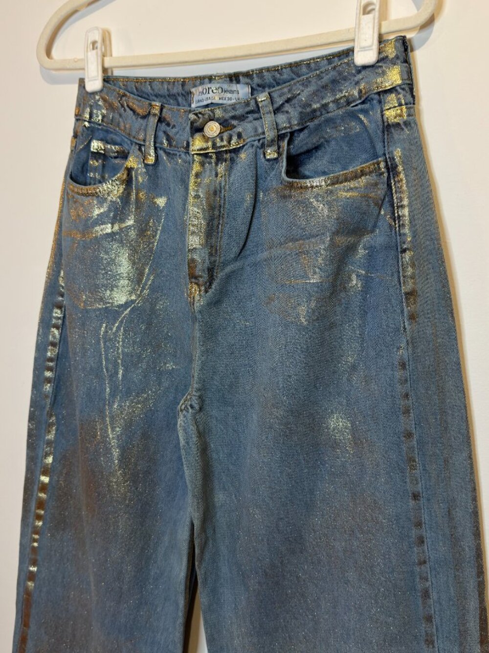 Itβs Oreo Jeans Metallic Gold Wide Leg Jeans Size 8 β¨ - Picture 3 of 6